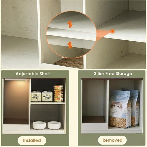 Cat Litter Box Enclosure, Hidden Litter Box Furniture Cabinet with Storage, Cardboard, Light, Wood Indoor Cat House Washroom, Farmhouse Style, 43.3 * 19.7 * 21.1 inches, Antique White in Kuwait