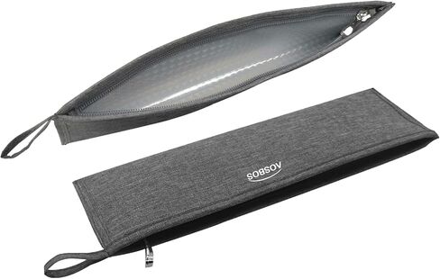 Aosbos Reusable Straws & Cutlery Pouch - Stainless Steel Straws & Chopsticks Case - Portable Travel Utensil Set - Black in Kuwait