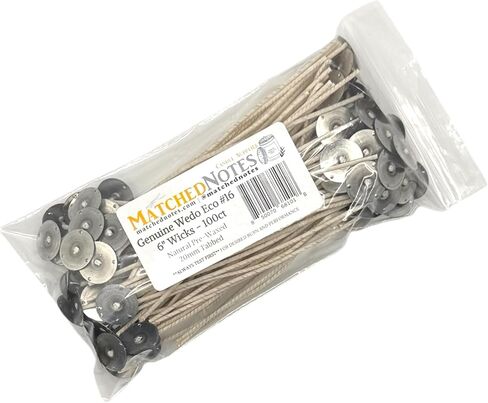 100ct Genuine Eco 6 Candle Wicks - 6" Length - 20mm Wick Tab - Natural Wax Coating - Top Selling Wick in Kuwait
