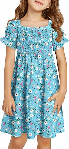 فستان صيفي للفتيات من blibean، فساتين بوهو بنقشة زهور توين، مقاس 4-13 سنة in Kuwait