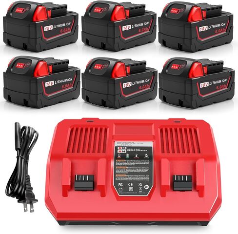 18V 6.0Ah Lithium Battery 6-Pack Replacement for Milwaukee WK18, Compatible with Milwaukee Mk-18 Battery Tools and Charger 48-11-1850, 48-11-1852, 48-11-1865, 48-11-1862, 48-11-1840 in Kuwait
