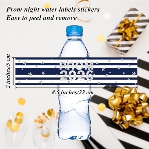 50 Pieces Prom 2025 Decorations Prom Water Bottle Labels Sticker Graduation Water Bottle Labels Class of 2025 Label Sticker Wrapper for High School (Black Sliver) in Kuwait