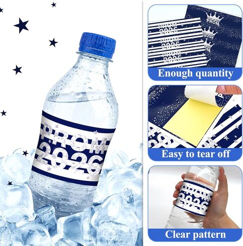 50 Pieces Prom 2025 Decorations Prom Water Bottle Labels Sticker Graduation Water Bottle Labels Class of 2025 Label Sticker Wrapper for High School (Black Sliver) in Kuwait