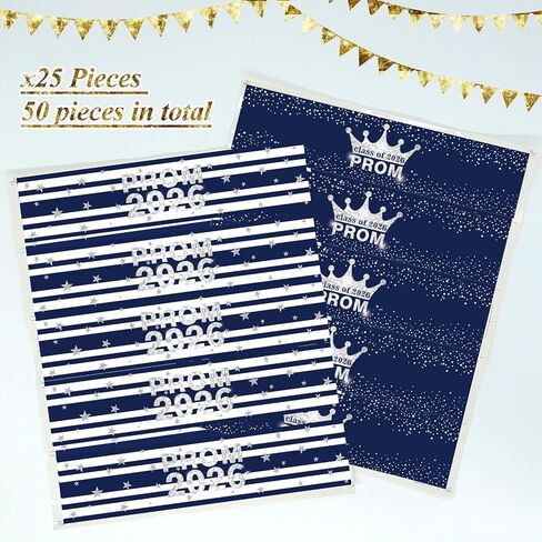 50 Pieces Prom 2025 Decorations Prom Water Bottle Labels Sticker Graduation Water Bottle Labels Class of 2025 Label Sticker Wrapper for High School (Black Sliver) in Kuwait