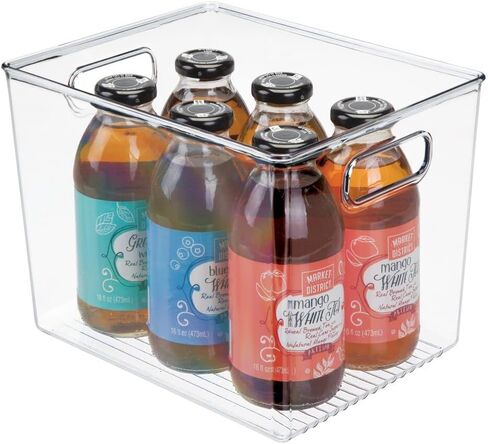 يمكن استخدام صندوق تخزين البلاستيك MDESIGN-صينية منظم الثلاجة الضيقة المفتوحة مع المقبض-كعلقة الثلاجة أو صندوق الرف أو لتخزين الخزانة-حزمة 2-Clear in Kuwait