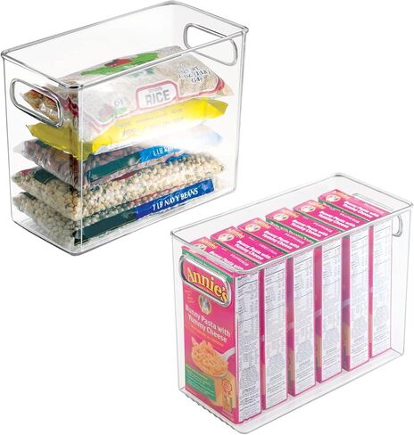 mDesign Plastic Storage Box – Narrow Open-Top Fridge Organiser Tray with Handle – Can Be Used as Fridge Tray, Shelf Box or for Cupboard Storage – Pack of 2 — Clear in Saudi Arabia