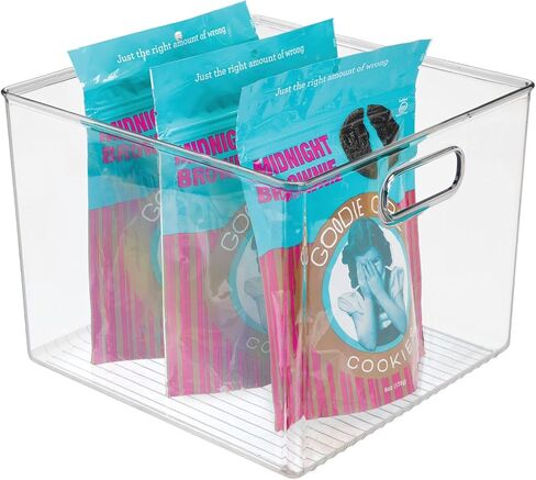 mDesign Plastic Storage Box – Narrow Open-Top Fridge Organiser Tray with Handle – Can Be Used as Fridge Tray, Shelf Box or for Cupboard Storage – Pack of 2 — Clear in Saudi Arabia