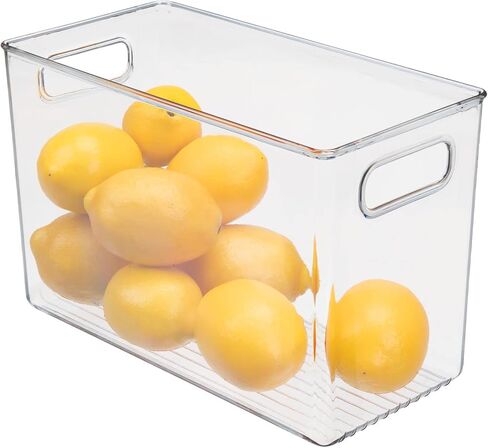 mDesign Plastic Storage Box – Narrow Open-Top Fridge Organiser Tray with Handle – Can Be Used as Fridge Tray, Shelf Box or for Cupboard Storage – Pack of 2 — Clear in Saudi Arabia