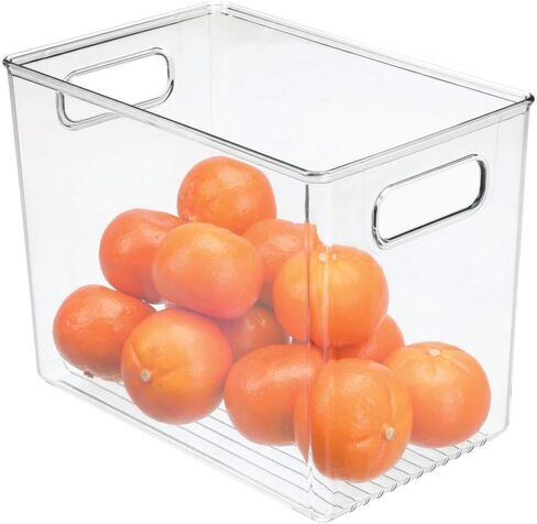 mDesign Plastic Storage Box – Narrow Open-Top Fridge Organiser Tray with Handle – Can Be Used as Fridge Tray, Shelf Box or for Cupboard Storage – Pack of 2 — Clear in Saudi Arabia