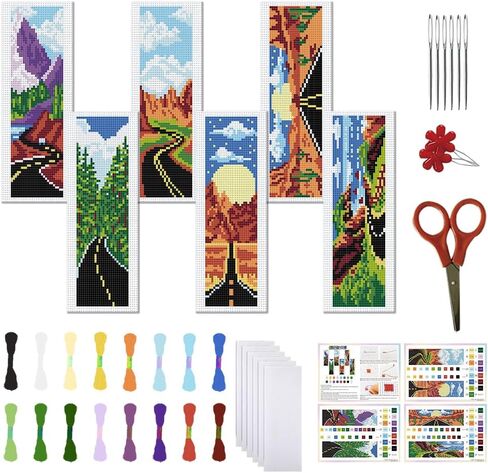 FREEBLOSS 6 Set Cross Stitch Bookmark Kit Cross Stitch Kit Castle Stamped Embroidery Bookmark with Instruction Cross Stitch Kits for Adults DIY Bookmark Kit 8.66''x3.15'' in Kuwait