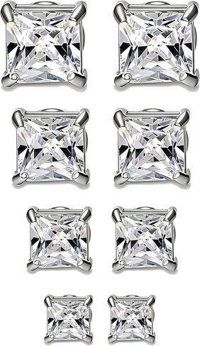 Jstyle 4 Pairs Stainless Steel Mens Womens Magnetic Stud Earrings Non-piercing CZ 4-7mm in Kuwait