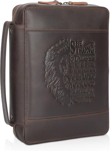 Polare Full Grain Leather Bible Cover Church Bag 10.5x7.75x2.25 inch Carrying Book Case Bible Protective with Handle and YKK Zipper Christian, Religious Gifts for Men Women in Kuwait