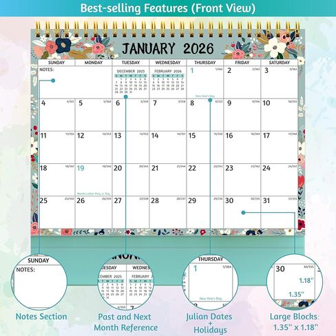 Desk Calendar 2025-2026 - Standing Flip Desktop Calendar 2025-2026, 18 Months (Jul. 2025 - Dec. 2026), 10" x 8", Large with Notes, To-Do Lists, Yearly Overview, Thick Paper, Great for Easy Planning in Kuwait