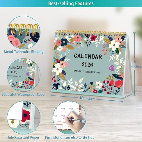 Desk Calendar 2025-2026 - Standing Flip Desktop Calendar 2025-2026, 18 Months (Jul. 2025 - Dec. 2026), 10" x 8", Large with Notes, To-Do Lists, Yearly Overview, Thick Paper, Great for Easy Planning in Kuwait