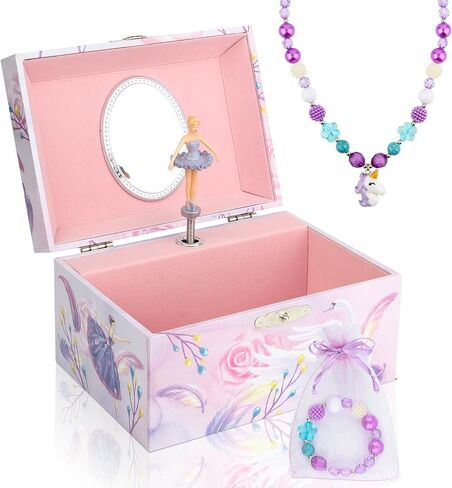 Girls' Musical Jewelry Box Organizer with Jewelry Set - Flowers and Unicorn Jewellery Box Music Box - Jewelry Storage and jewelry box for girls in Kuwait