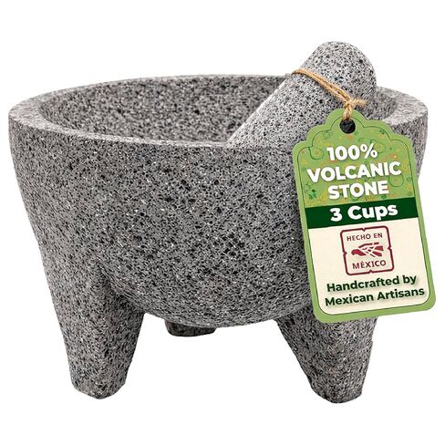Molcajete 7 in Mexican, Handmade with Natural Volcanic Stone, Artisanal Kitchen Utensil for Grinding with Pores for Crushing, Specially Designed for Grinding Spices, Sauces, and Guacamole in Kuwait
