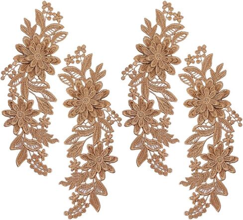 GORGECRAFT 4Pcs 3D Embroidered Flower Lace Applique 3-Layers Daisy Floral Leaves Embroidery Fabric Patches Black Sew on Collar Appliques for DIY Sewing Crafts Wedding Clothing Bags Embellishments in Saudi Arabia