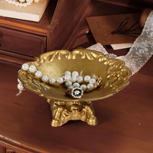 NIKKY HOME Rustic French Jewelry Tray Decorative Border Trinket Dish Vintage Ring Holder Bowl for Bracelet Earring Necklace Organizer Metal Display Plate Handmade Gift for Women Girl, White in Kuwait