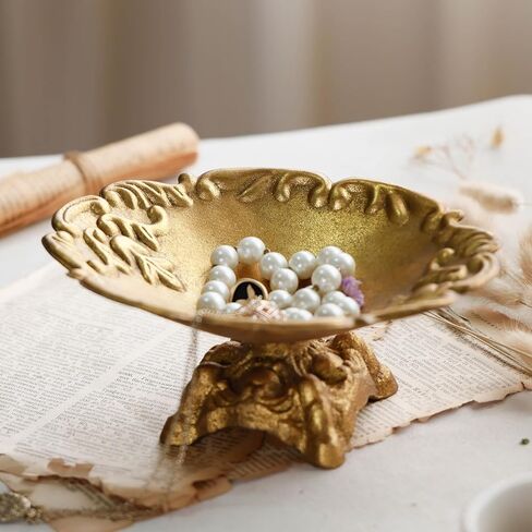NIKKY HOME Rustic French Jewelry Tray Decorative Border Trinket Dish Vintage Ring Holder Bowl for Bracelet Earring Necklace Organizer Metal Display Plate Handmade Gift for Women Girl, White in Kuwait