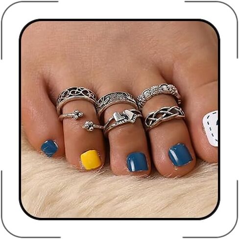 Toe Rings for Women Boho Toe Rings Set Rhinestone Turquoise Toe Rings Vintage Band Punk Toe Rings Summer Beach Toe Open Rings Adjustable Foot Jewelry in Kuwait