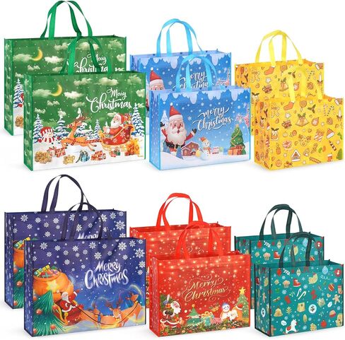 10PCS Giant Christmas Gift Bags,Christmas Tote Bags with Handles, Grocery Bags, Multifunctional Non-Woven Christmas Tote Bags for Gifts Wrapping Shopping, Xmas Party Supplies, 21.26"×15.75"×7.9" in Kuwait