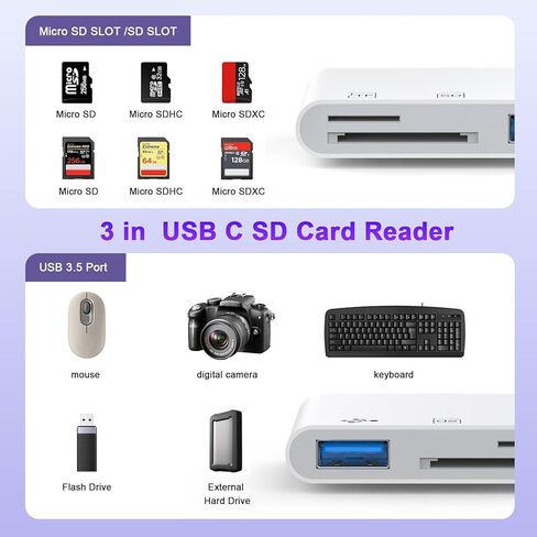 USB C SD Card Reader, USB-C to SD Card for iPhone 15 16/iPad/Mac/Laptop, USBC/Type C Dual Memory Card Adapter for Apple iPhone 16 15, iPad Pro Air Mini, MacBook Pro Air,for Samsung Galaxy,MicroSD in Kuwait