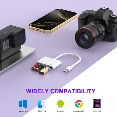 USB C SD Card Reader, USB-C to SD Card for iPhone 15 16/iPad/Mac/Laptop, USBC/Type C Dual Memory Card Adapter for Apple iPhone 16 15, iPad Pro Air Mini, MacBook Pro Air,for Samsung Galaxy,MicroSD in Kuwait