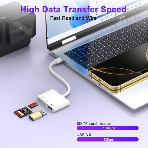 USB C SD Card Reader, USB-C to SD Card for iPhone 15 16/iPad/Mac/Laptop, USBC/Type C Dual Memory Card Adapter for Apple iPhone 16 15, iPad Pro Air Mini, MacBook Pro Air,for Samsung Galaxy,MicroSD in Kuwait