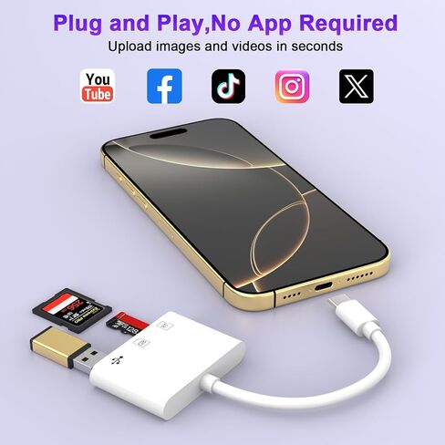 USB C SD Card Reader, USB-C to SD Card for iPhone 15 16/iPad/Mac/Laptop, USBC/Type C Dual Memory Card Adapter for Apple iPhone 16 15, iPad Pro Air Mini, MacBook Pro Air,for Samsung Galaxy,MicroSD in Kuwait