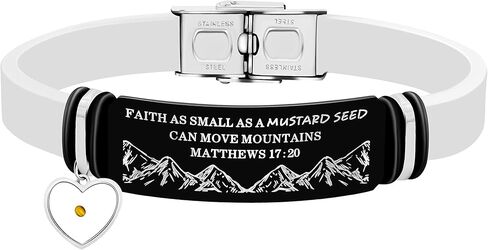 سوار سيليكون من الكتاب المقدس مع سوار معصم من الفولاذ المقاوم للصدأ مع سحر بذور الخردل Y2003 in Kuwait