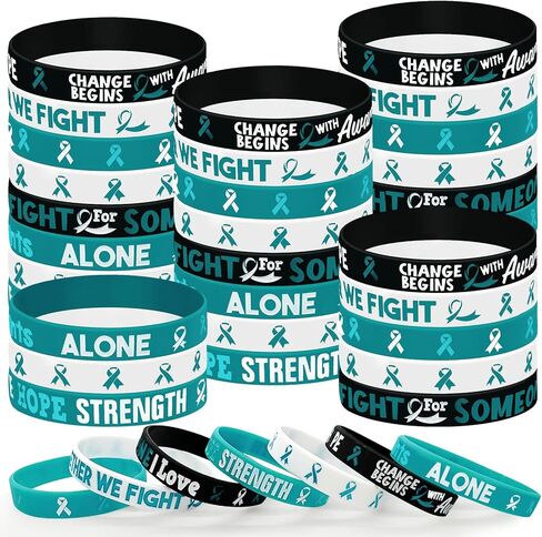 30 Pcs Cancer Prevention Awareness Silicone Bracelets,Colorful Ribbon Stretch Wristbands,Hope Faith Rubber Wristband Supplies Accessories for Ribbon Awareness Assorted Cancer Awareness and Prevention (White) in Kuwait