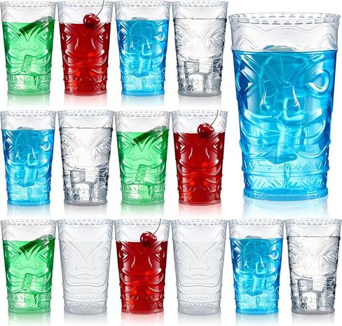 15 Pcs Hawaiian Tiki Plastic Cups Bulk 14 oz Tiki Glasses for Cocktails Statue Drinking Cup for Summer Party Supplies(15 Pcs,Multicolor) in Saudi Arabia