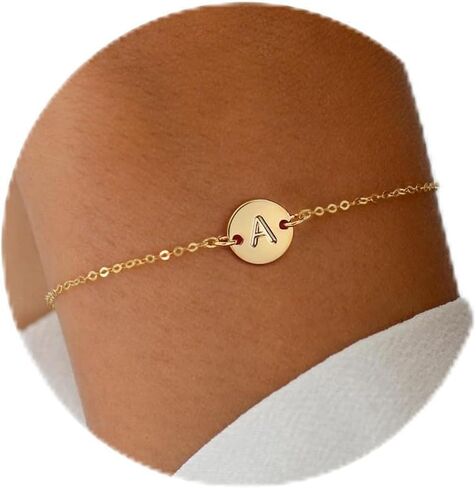 BAYLAY Gold Initial Bracelets for Women Girls Gifts - 18K Gold Plated Letter Initial Bracelet Dainty Disc Monogram Bracelet Gold Bracelets for Women Gold Jewelry Gifts for Women Teen Girls in Kuwait