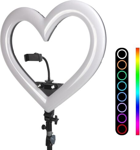 19 بوصة الضوء ، مصباح LED على شكل قلب ضوء USB قابلة لإعادة الشحن RGB ضوء صورة شخصية ملونة مع حامل الهاتف للبث المباشر (قابس الولايات المتحدة) in Kuwait