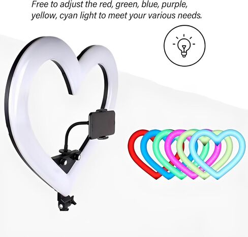 19 بوصة الضوء ، مصباح LED على شكل قلب ضوء USB قابلة لإعادة الشحن RGB ضوء صورة شخصية ملونة مع حامل الهاتف للبث المباشر (قابس الولايات المتحدة) in Kuwait