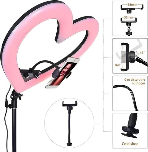 19 بوصة الضوء ، مصباح LED على شكل قلب ضوء USB قابلة لإعادة الشحن RGB ضوء صورة شخصية ملونة مع حامل الهاتف للبث المباشر (قابس الولايات المتحدة) in Kuwait