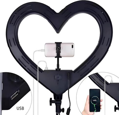 19 بوصة الضوء ، مصباح LED على شكل قلب ضوء USB قابلة لإعادة الشحن RGB ضوء صورة شخصية ملونة مع حامل الهاتف للبث المباشر (قابس الولايات المتحدة) in Kuwait