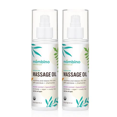 Massage Baby Oil – Organic, Nourishing with Egyptian Calendula, Chamomile & Lavender – Gentle for After-Bath Relaxing – Cruelty-Free Baby Oils for Baby & Kids by Mambino Organics, 2-Pack 5 fl oz in Saudi Arabia