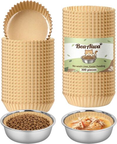 Disposable Cat Food Bowl Set (300 Pcs Small Paper Bowls + 2 Pcs Stainless Steel Pet Bowls) Dog Disposable Bowls Disposable Cat Plates for Wet Food Pet Food Bowl for Pet Feeding Station(Khaki Brown) in Kuwait