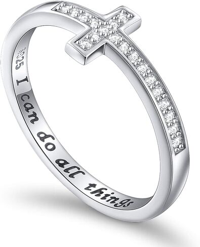 DAOCHONG Inspirational Jewelry Sterling Silver Engraved I Can Do All Things Sideways Cross Ring, Size 5-10 in Kuwait