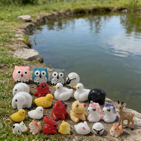 EMiEN 31 Pieces Mini Animals Miniature Ornament Kits,Tiny Figurines,Fairy Garden Animals for Fairy Garden,Dollhouse,Plant Pots,Bonsai Craft Decor in Kuwait