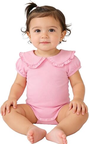 Magic Park 0-24M Infant Girl Puff Sleeve Bodysuit Baby Peter Pan Collar Romper Toddler Ruffle Jumpsuit Casual Tops in Saudi Arabia