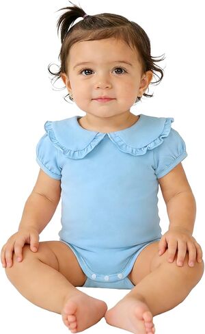 Magic Park 0-24M Infant Girl Puff Sleeve Bodysuit Baby Peter Pan Collar Romper Toddler Ruffle Jumpsuit Casual Tops in Kuwait