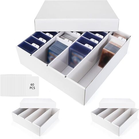 4 Row Trading Card Storage Box, 5 Pack 3200 Count White Cardboard Storage Box with Divider for Basketball/MTG/TCG/Sports/Game Cards Organizer and Collection in Kuwait