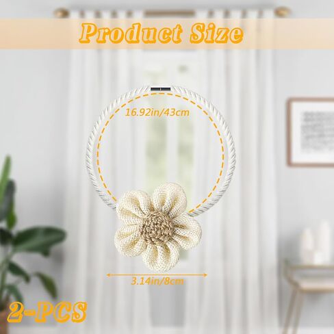 ستائر مغناطيسية قوية على شكل ستائر ستائر خلفية مريحة على شكل زهرة مزخرفة بحبل ستائر glrovazas 2 حزمة لستائر نوافذ المنزل والمكتب الرقيقة أو السميكة (أبيض) in Kuwait
