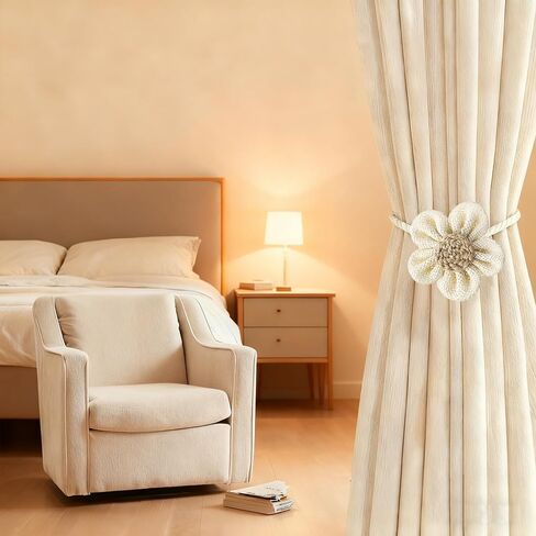 ستائر مغناطيسية قوية على شكل ستائر ستائر خلفية مريحة على شكل زهرة مزخرفة بحبل ستائر glrovazas 2 حزمة لستائر نوافذ المنزل والمكتب الرقيقة أو السميكة (أبيض) in Kuwait