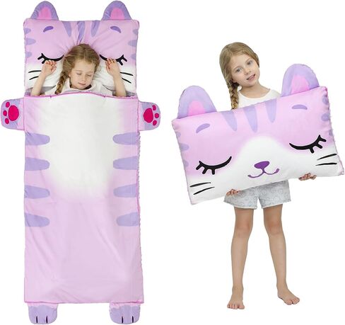 Wizland Kids Sleeping Bag Toddler Mat Kitty Nap Sack Preschool Rest Mats-Kindergarten, Fluffy Warm Portable Pink Nap Roll in Kuwait
