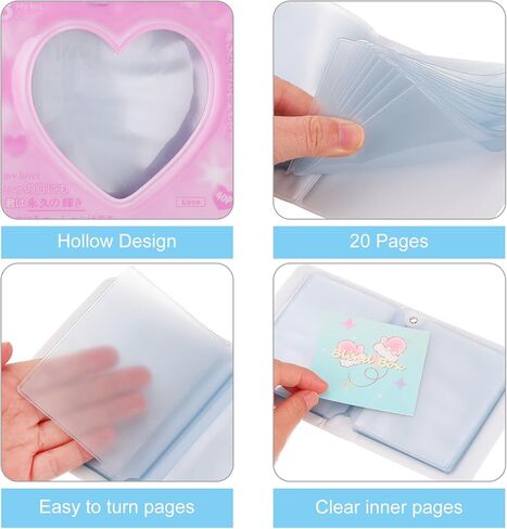 uxcell 3inch Mini Photo Album,Kpop Love Heart Hollow Photocard Binder Album Mini Photo Card Book Holder with 40 Photos for Collecting Pictures, Pink(Love Pouch) in Saudi Arabia