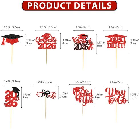 40Pcs Red and Black Graduation Cupcake Toppers 2025 Graduation Decorations Class of 2025 Cupcake Toppers for Graduation Party Decorations in Kuwait
