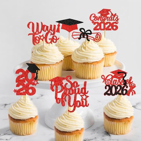 40Pcs Red and Black Graduation Cupcake Toppers 2025 Graduation Decorations Class of 2025 Cupcake Toppers for Graduation Party Decorations in Kuwait
